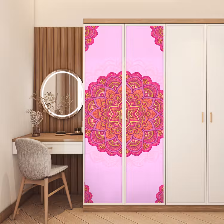 Deursticker - Mandala - Cirkel - Spiritueel - Oosters - Roze — 5