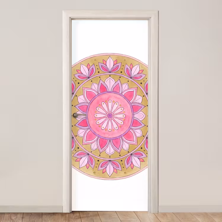 Deursticker - Mandala - Patroon - Kunst - Aquarel - Roze — 1