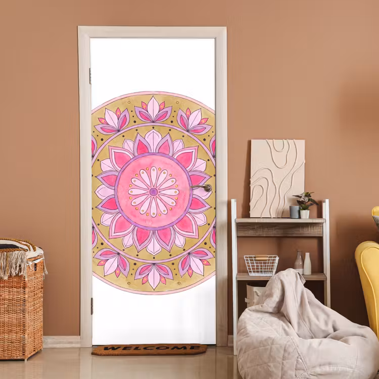 Deursticker - Mandala - Patroon - Kunst - Aquarel - Roze — 2