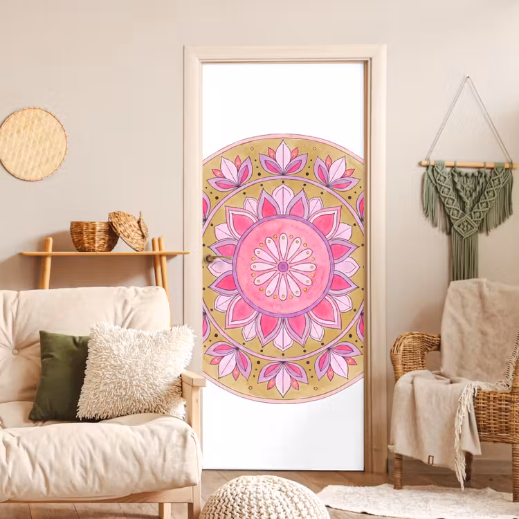Deursticker - Mandala - Patroon - Kunst - Aquarel - Roze — 4