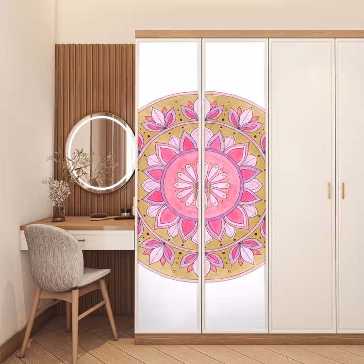 Deursticker - Mandala - Patroon - Kunst - Aquarel - Roze — 5