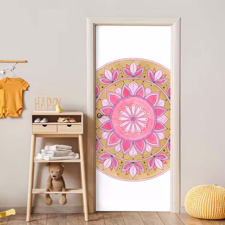 Deursticker - Mandala - Patroon - Kunst - Aquarel - Roze — 6