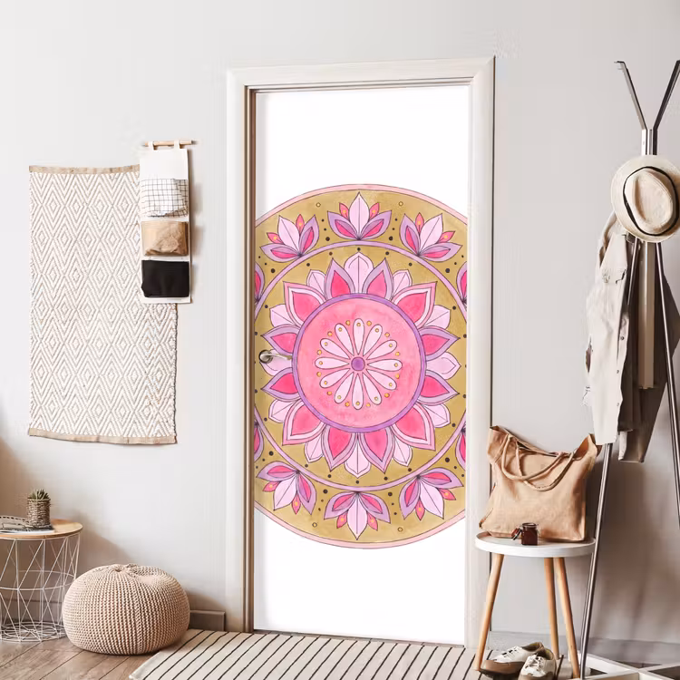 Deursticker - Mandala - Patroon - Kunst - Aquarel - Roze — 8