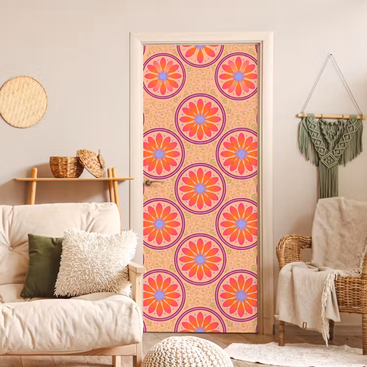 Deursticker - Patroon - Bloemen - Decoratief - Kleurrijk - Modern — 4