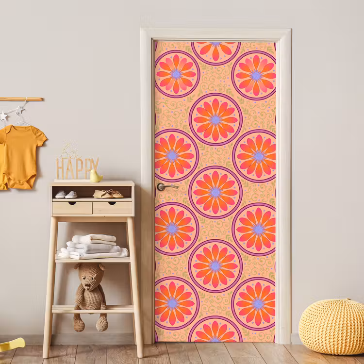 Deursticker - Patroon - Bloemen - Decoratief - Kleurrijk - Modern — 6