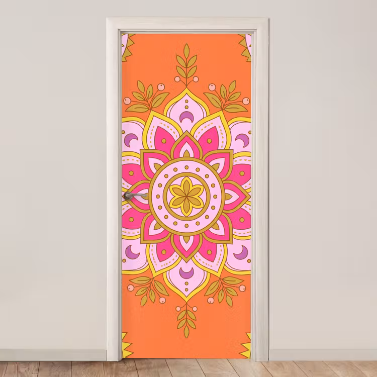 Deursticker - Patroon - Bloemmotief - Decoratie - Abstract - Roze — 1