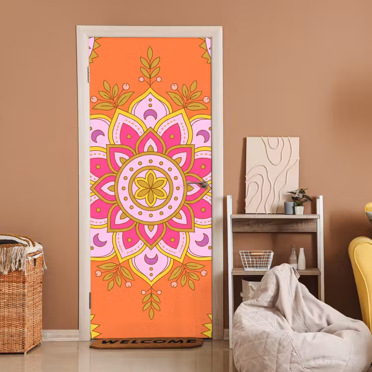 Deursticker - Patroon - Bloemmotief - Decoratie - Abstract - Roze — 2