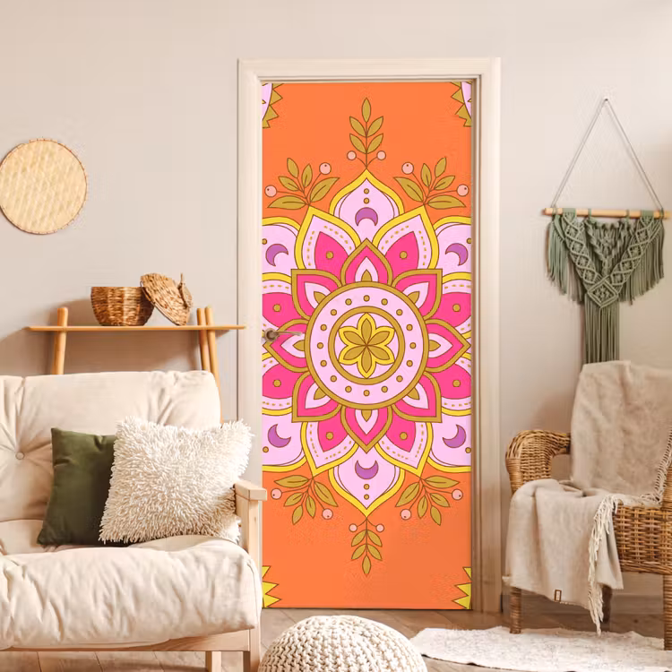 Deursticker - Patroon - Bloemmotief - Decoratie - Abstract - Roze — 4
