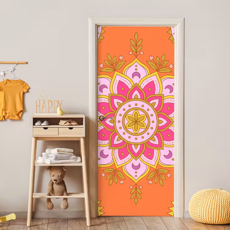 Deursticker - Patroon - Bloemmotief - Decoratie - Abstract - Roze — 6