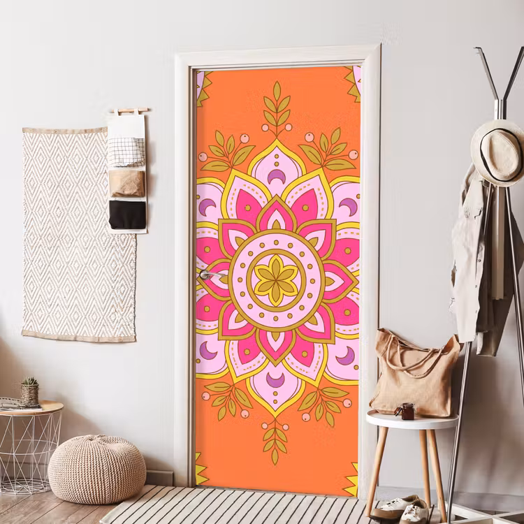 Deursticker - Patroon - Bloemmotief - Decoratie - Abstract - Roze — 8
