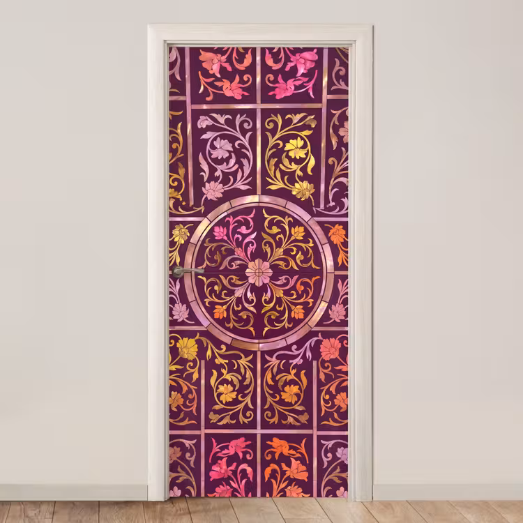 Deursticker - Patroon - Floraal - Oosters - Paars - Goud — 1