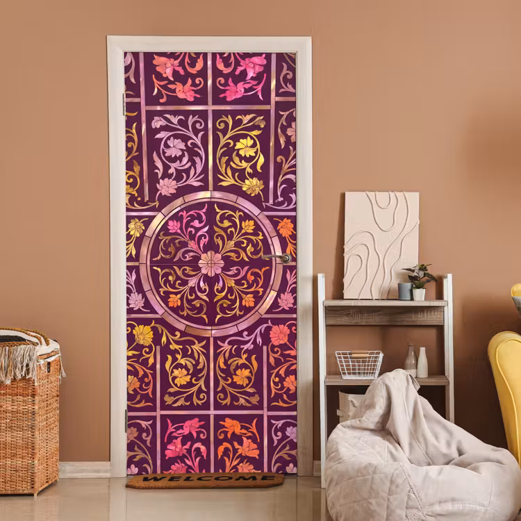 Deursticker - Patroon - Floraal - Oosters - Paars - Goud — 2
