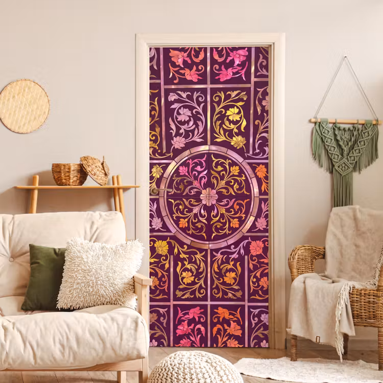 Deursticker - Patroon - Floraal - Oosters - Paars - Goud — 4