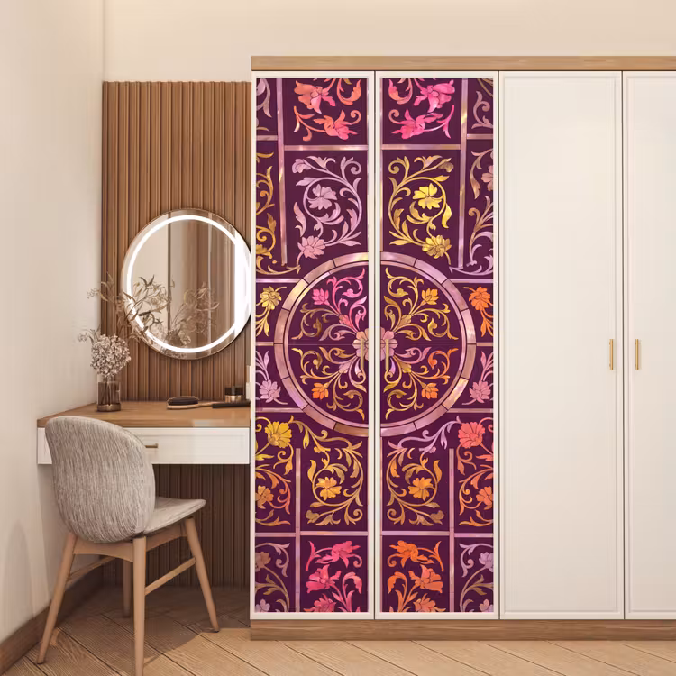 Deursticker - Patroon - Floraal - Oosters - Paars - Goud — 5