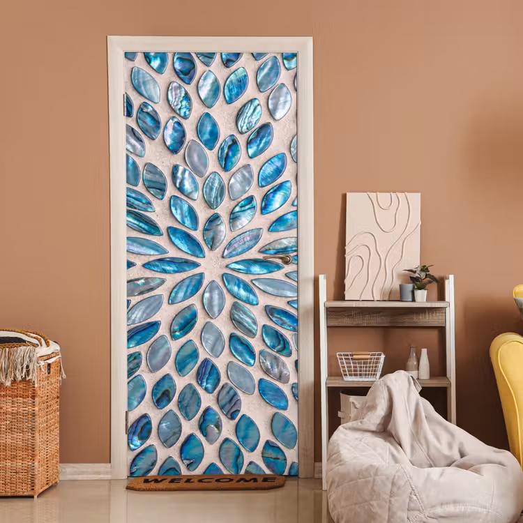 Deursticker - Patroon - Glans - Abstract - Blauw - Decoratie — 2