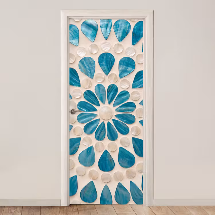 Deursticker - Patroon - Mozaïek - Schelpen - Abstract - Turquoise — 1