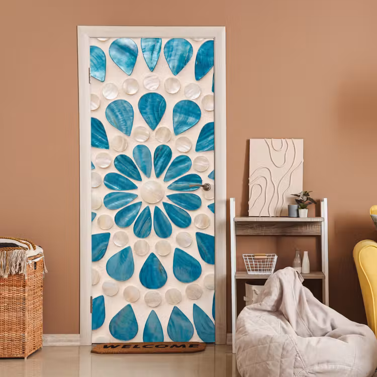 Deursticker - Patroon - Mozaïek - Schelpen - Abstract - Turquoise — 2