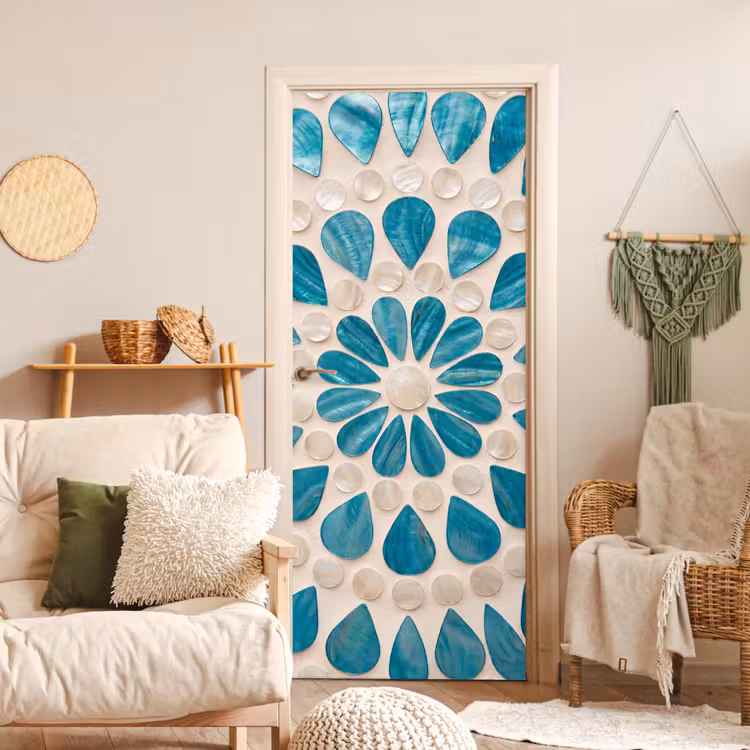 Deursticker - Patroon - Mozaïek - Schelpen - Abstract - Turquoise — 4