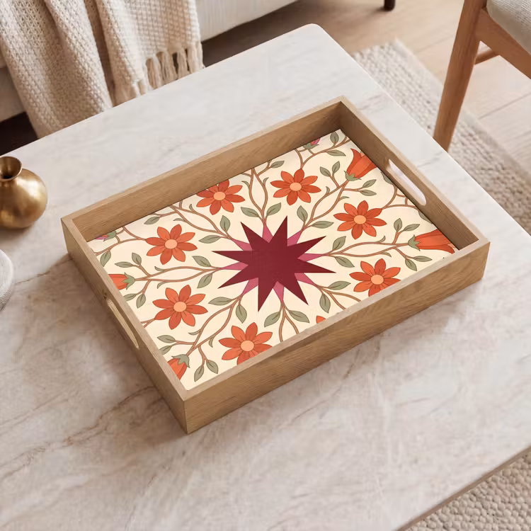 Dienblad - Bloemen - Mandala - Decoratief - Rood — 2