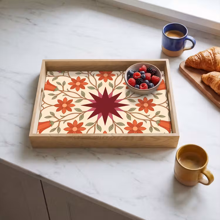 Dienblad - Bloemen - Mandala - Decoratief - Rood — 4