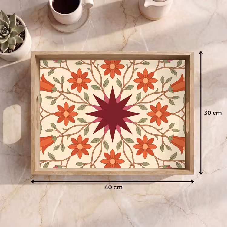 Dienblad - Bloemen - Mandala - Decoratief - Rood — 9