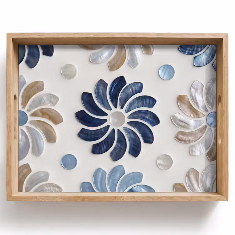 Dienblad - Bloemen - Parelmoer - Abstract - Patroon - Blauw — 1
