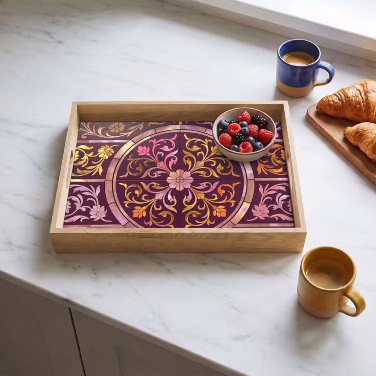 Dienblad - Patroon - Floraal - Oosters - Paars - Goud — 4