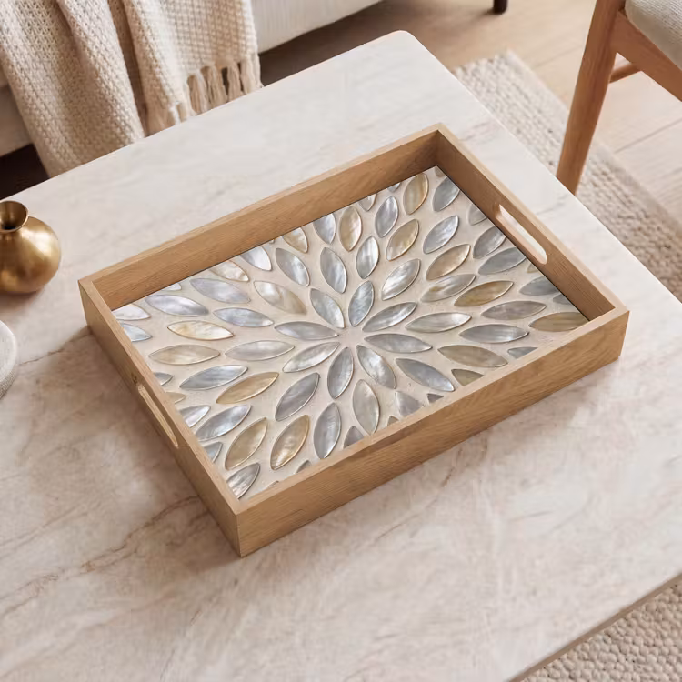 Dienblad - Patroon - Ovaal - Glanzend - Abstract - Beige — 2