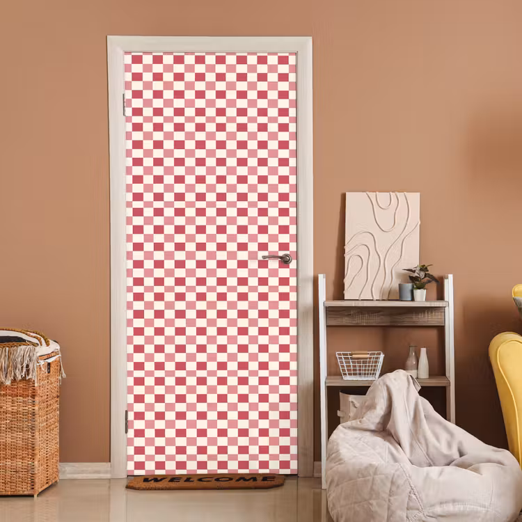 Deursticker - Patroon - Schaak - Roze — 2