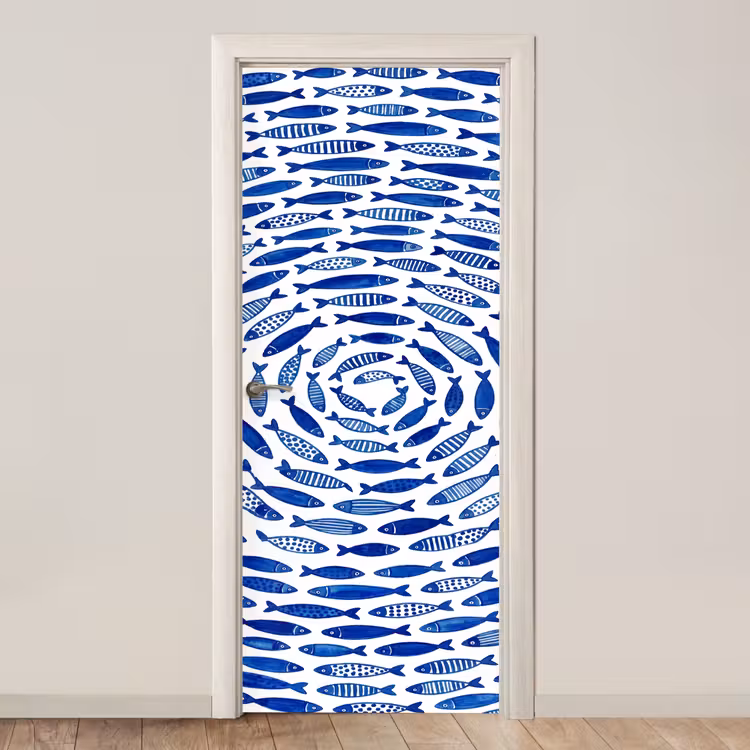 Deursticker - Vis - Patroon - Onderwater - Abstract - Blauw — 1
