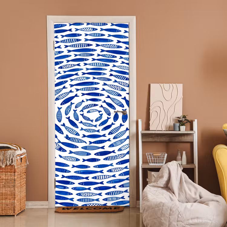 Deursticker - Vis - Patroon - Onderwater - Abstract - Blauw — 2