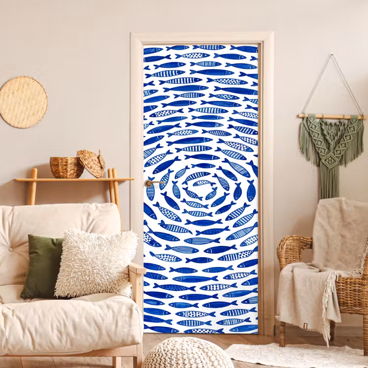 Deursticker - Vis - Patroon - Onderwater - Abstract - Blauw — 4