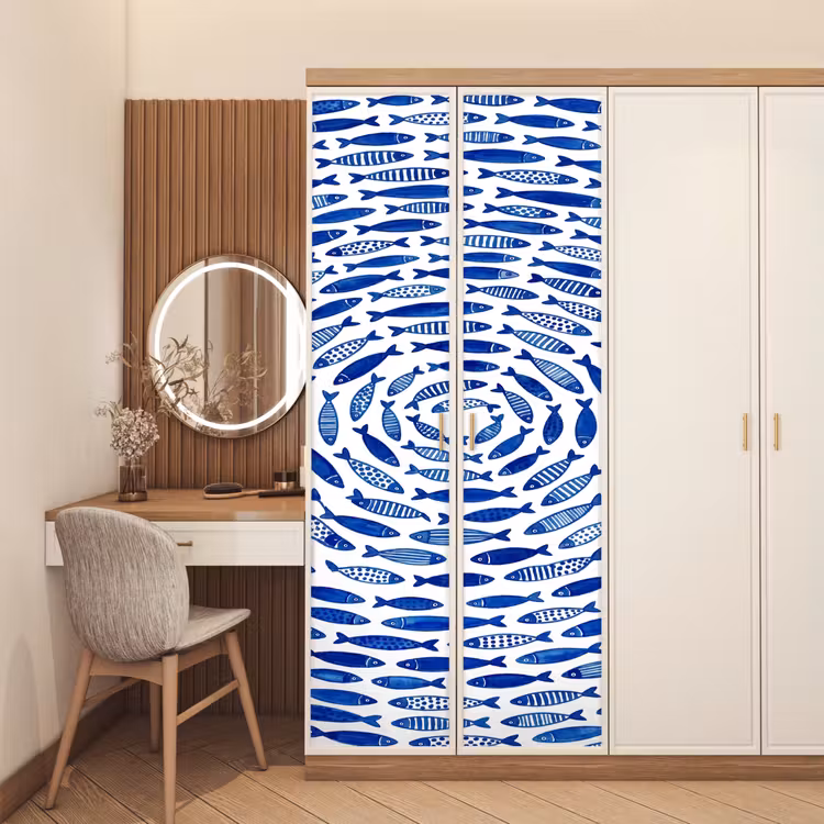Deursticker - Vis - Patroon - Onderwater - Abstract - Blauw — 5