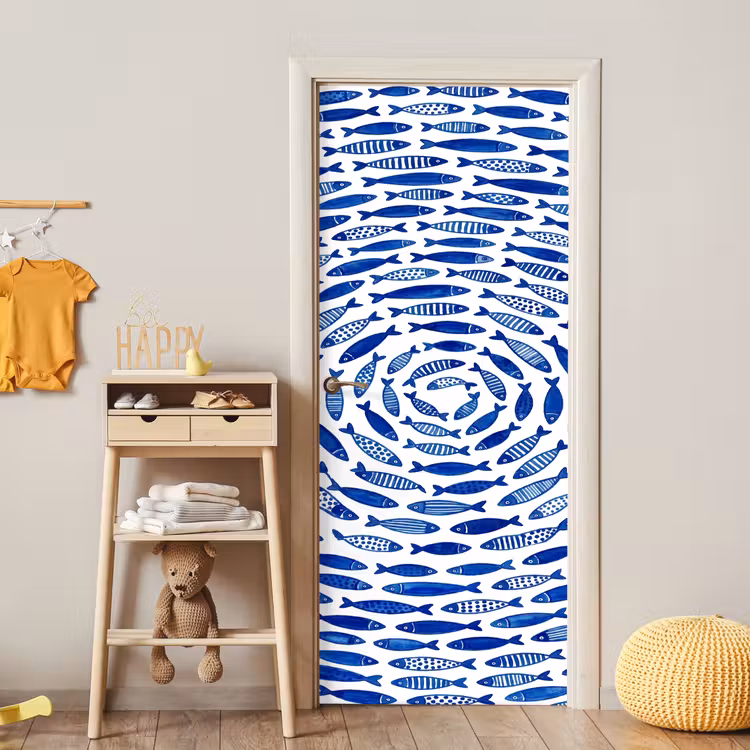 Deursticker - Vis - Patroon - Onderwater - Abstract - Blauw — 6