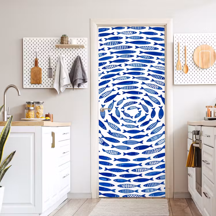 Deursticker - Vis - Patroon - Onderwater - Abstract - Blauw — 7