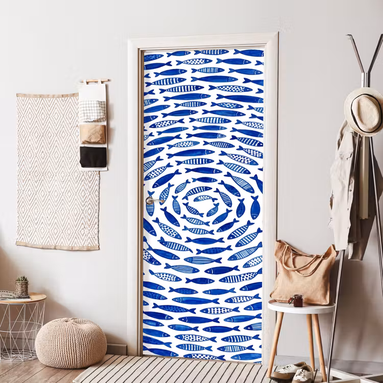 Deursticker - Vis - Patroon - Onderwater - Abstract - Blauw — 8