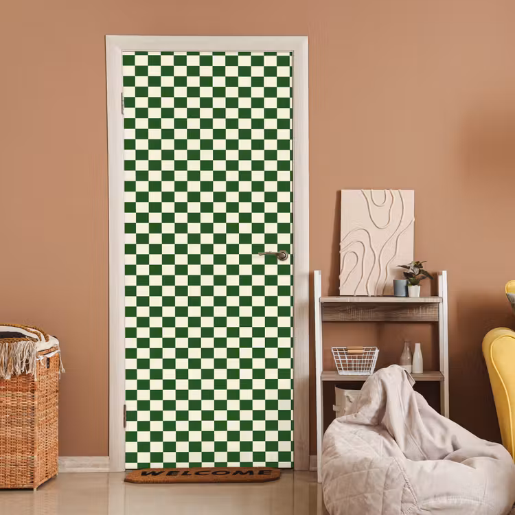 Deursticker - Schaakbord - Patroon - Groen — 2