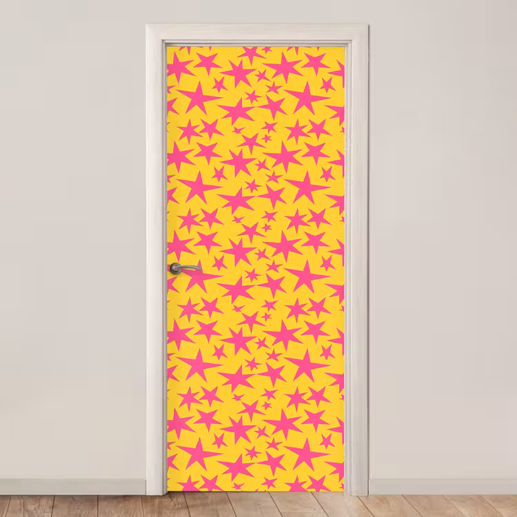 Deursticker - Sterren - Patroon - Roze - Geel — 1