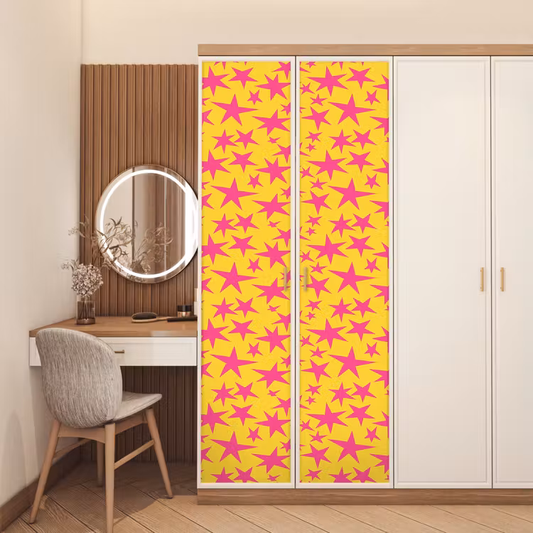 Deursticker - Sterren - Patroon - Roze - Geel — 5