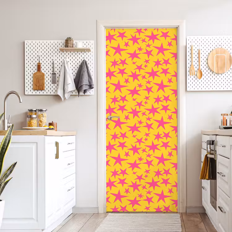 Deursticker - Sterren - Patroon - Roze - Geel — 7