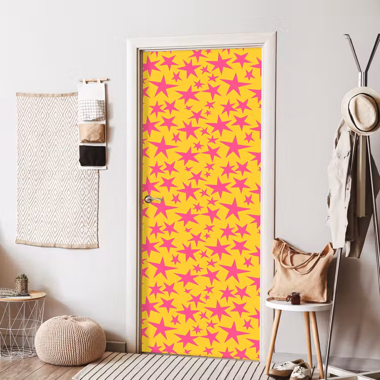 Deursticker - Sterren - Patroon - Roze - Geel — 8
