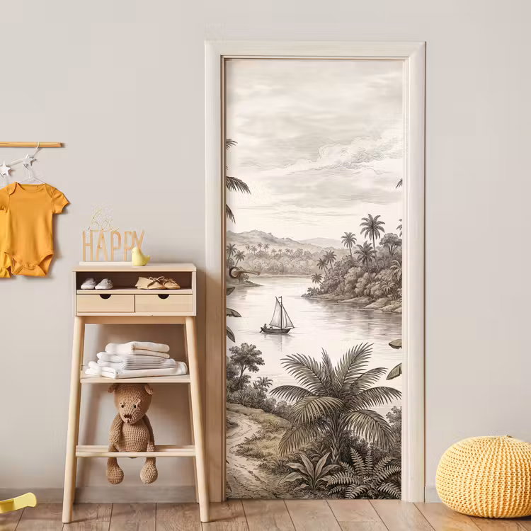 Deursticker - Landschap - Rivier - Boot - Tropisch - Vintage — 6