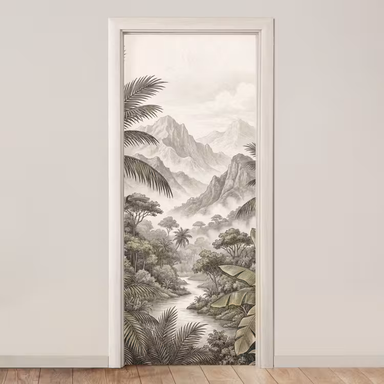 Deursticker - Natuur - Bergen - Rivier - Tropisch - Vintage — 1