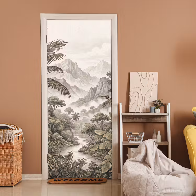 Deursticker - Natuur - Bergen - Rivier - Tropisch - Vintage — 2