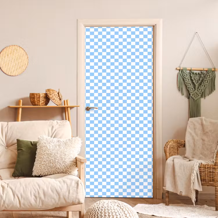 Deursticker - Schaakbord - Klassiek - Blauw — 4