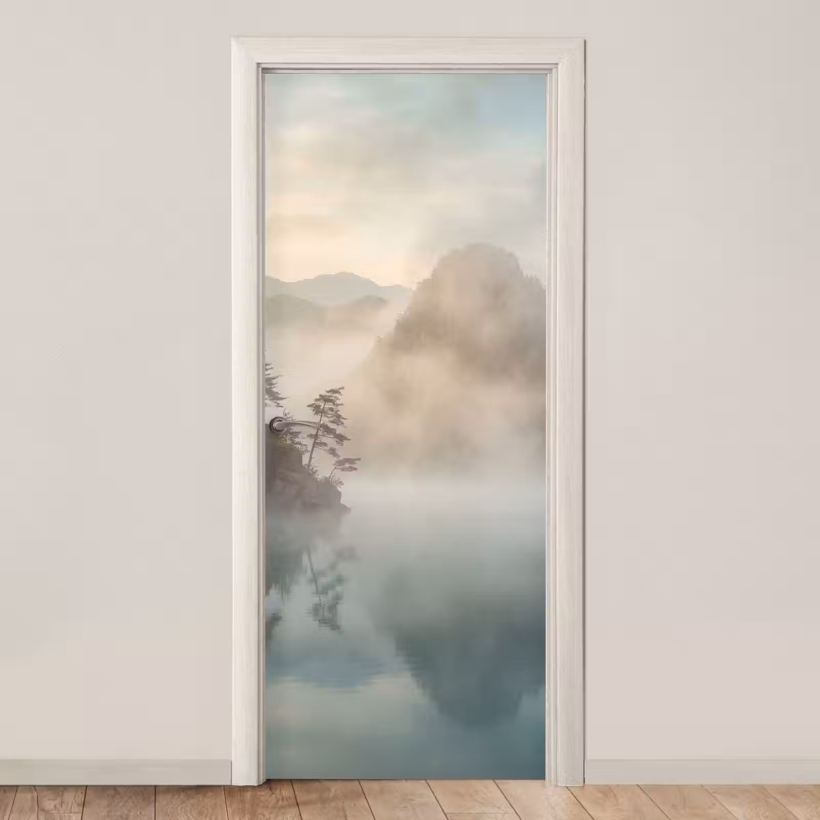 Deursticker - Landschap - Bergen - Mist - Water - Natuur — 1