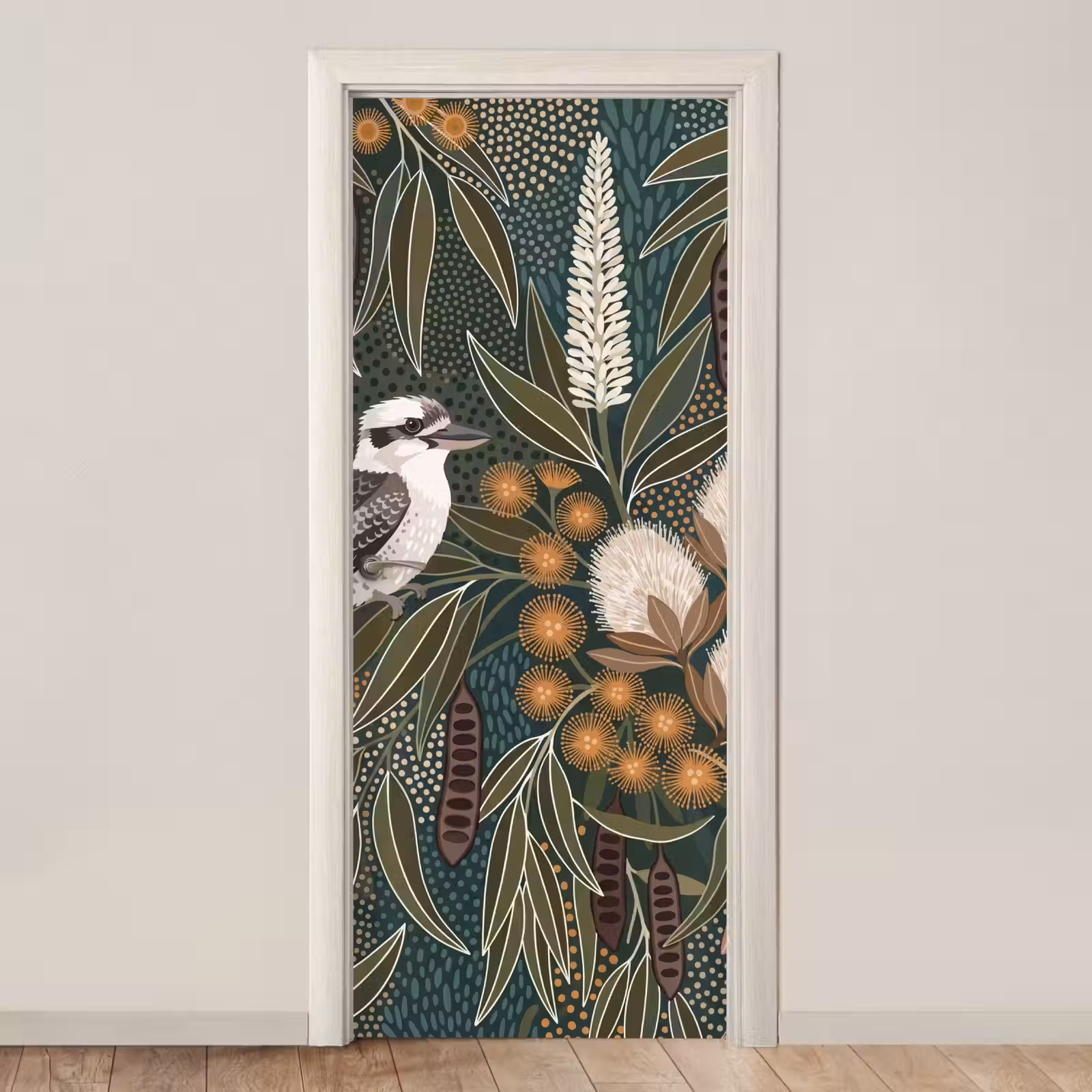 Deursticker - Vogel - Bladeren - Natuur - Illustratie - Groen — 1