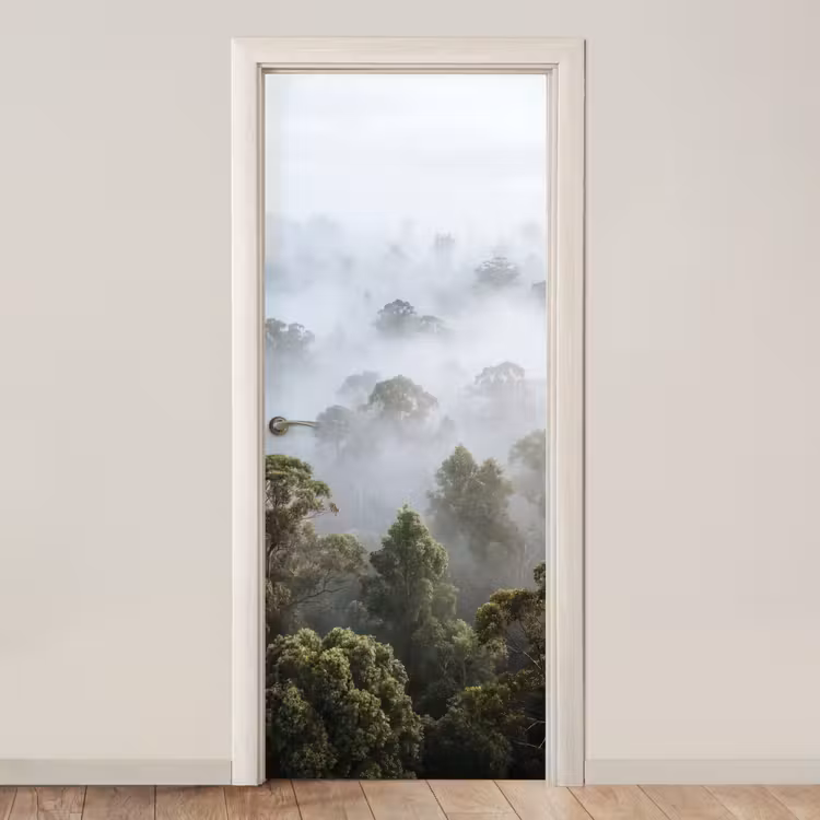 Deursticker - Natuur - Mist - Bos - Ochtend - Goud — 1