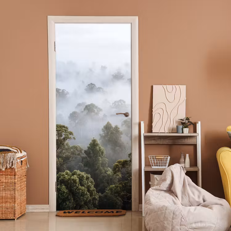 Deursticker - Natuur - Mist - Bos - Ochtend - Goud — 2