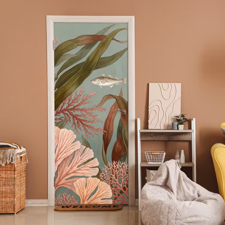 Deursticker - Onderwater - Planten - Vis - Vintage - Groen — 2